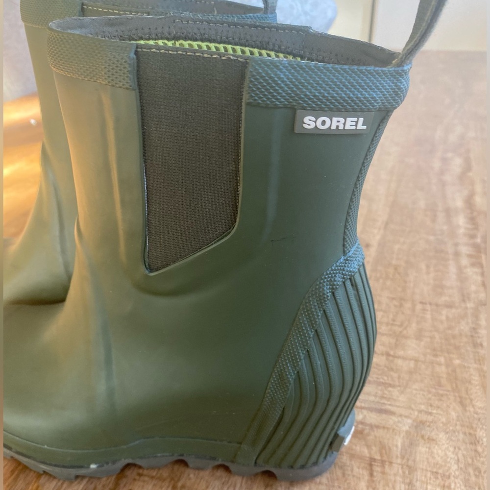 Sorel Joan Rain Chelsea Ankle Bootie Rubber Women's Olive Green Wedge Boots  8 - Picture 15 of 15